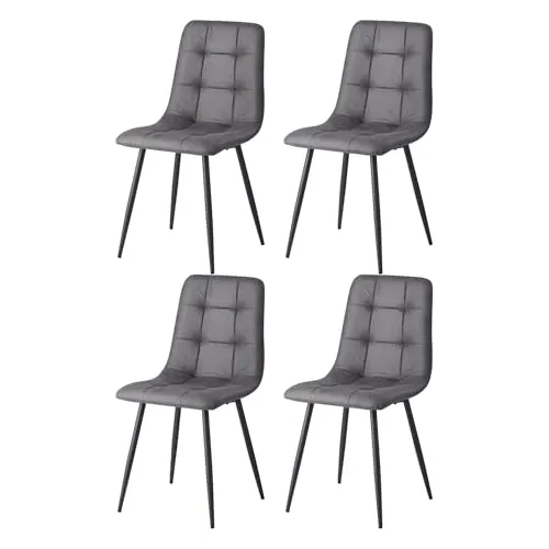 GrandCA HOME Juego de 4 Sillas de Comedor Modernas Sillas de Cocina con Patas de Metal,Sillas de Comedor Tapizadas Tela de Cuero Impermeable,Gris Oscuro-KJ