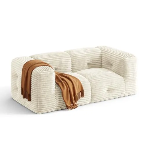 Xbro Sofá 2 Plazas, Sin Montaje, Tela Pana, 182 cm x 95 cm x 60 cm, Blanco