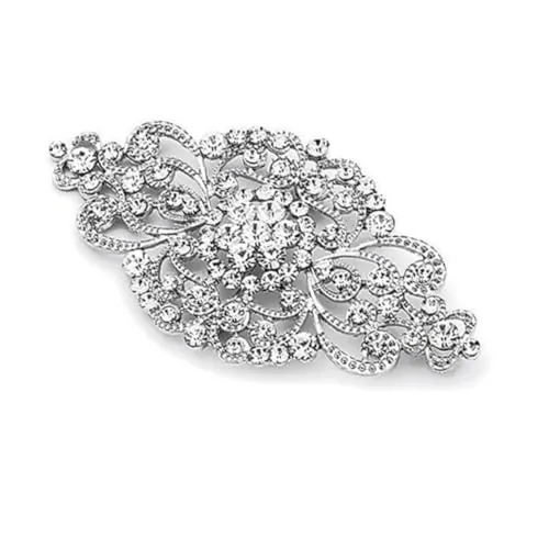 Changyeah Broche de flor de cristal para novia, broche de flor de boda Vintage, corona de cristal plateado,cinta de flores decorativa a la moda, accesorio de decoración de ropa (plata.)