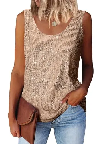 Suncife Camiseta sin Mangas con Lentejuelas para Mujer, Dorado, L