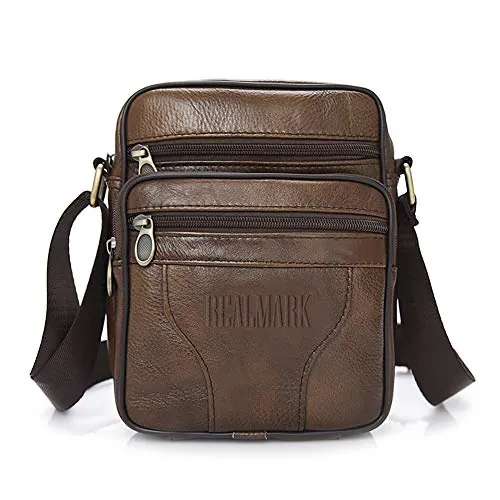 Realmark Bandoleras Hombre Piel Cuero,Bolso Bandolera de Piel Auténtica,Bolsas de Mensajero de Negocios Vintage,Bolso de Mano