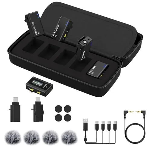 FULAIM X6 Sistema de Micrófono Inalámbrico Compacto de 4 Canales para Cámaras y Móvil, Ideal para Entrevistas, Transmisiones en Vivo, Vlogs, Enseñanza en Línea y Grabación de Videos