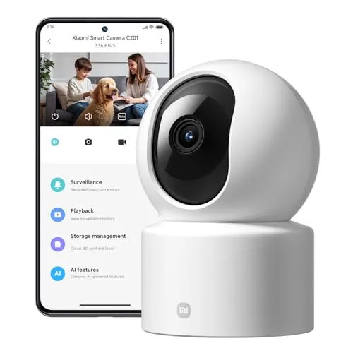 XIAOMI C201 Camara Vigilancia WiFi Interior, 1080P HD 360° Camara Vigilancia, Detección de Personas y Mascotas, Seguimiento Dinámico, Audio Bidireccional, Control Remoto, Compatible con Alexa y Google