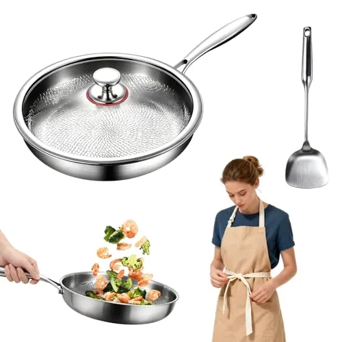 Sartén de titanio puro,24cm sarten titanio patrón martillado para cocinar