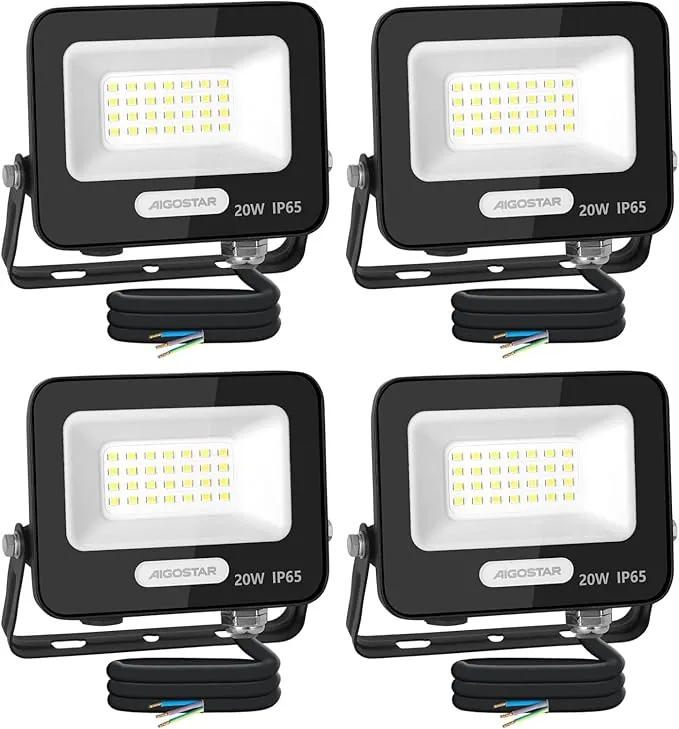 Aigostar Foco LED Exterior 20w 1650LM: Foco Proyectore LED Exterior Impermeable IP65-6500K Blanco Frío para Garaje Jardín Patio Parque. 4pcs