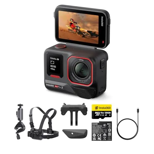 Insta360 Ace Pro 2 Paquete de Bici - Cámara de acción 8K Impermeable co-diseñada con Leica, Sensor de 1/1,3", Dual Chip IA, excelente en Baja luz, Audio Superior, Pantalla abatible y edición por IA