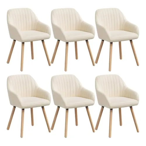 WOLTU Juego de 6 Sillas de Comedo,Terciopelo,Blanco Crema