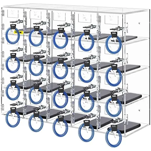 VEVOR Casillero de Almacenamiento para teléfono móvil, Cabina telefónica de acrílico con Cerradura, 20 Ranuras, 53x18x42,5 cm, gabinete de Almacenamiento para teléfono con Llaves, Sala de reuniones