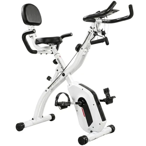 SPORTNOW Bicicleta Estática Plegable Casa 4 en 1 con APP Bluetooth Blanco