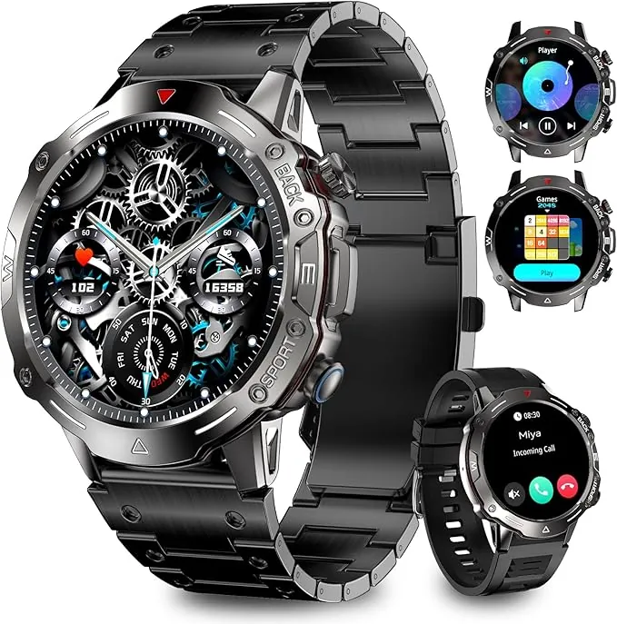 Reloj Inteligente Hombre con 2 Bands, 1.39" Fitness Watch con Llamadas y Whatsapp Notificación, 100+ Deportivos Modos IP68 Smartwatch Monitor de Ritmo Cardíaco y Sueño para iPhone Android