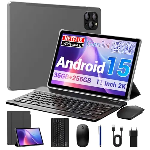BEYNIVAN Tablet 11 Pulgadas Android 15 Tableta Gaming Octa-Core T615,4G LTE y 5G WiFi,36GB RAM+ 256GB ROM,Widevine L1,8000 mAh,Cámara 16MP+8MP, GPS,Tablet con Teclado,Gris