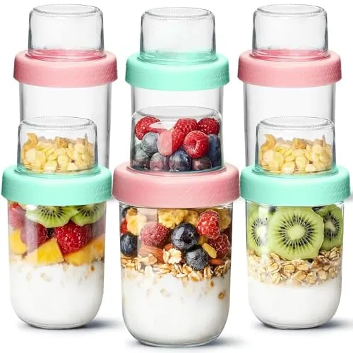 ComSaf Vaso para Yogur y Cereales 480 ml Pack de 6 con Compartimento 120 ml