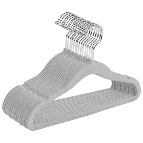 Utopia Home Perchas Terciopelo para niños (Gris, Paquete de 50) | Perchas antideslizantes para bebés | Diseño estilizado | Muy resistentes | Adecuadas para ropa infantil