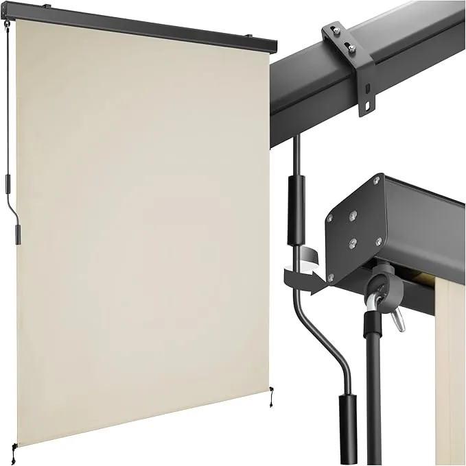 tectake® toldo Vertical Exterior Enrollable con manivela, Soporte toldo, Toldos Exterior Terraza y balcón, protección Solar y Cortavientos, Tela toldo Balcon Resistente - 140 x 250 cm Beige
