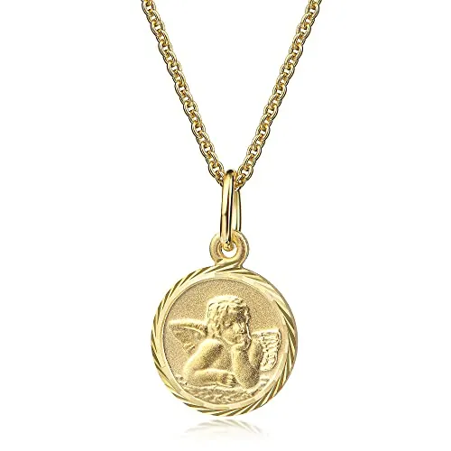 Xaana Colgante de bautizo con ángel de la guarda "Dios te proteja" de oro amarillo 333, incl. cadena de plata bañada de 36/38cm AMZ0593