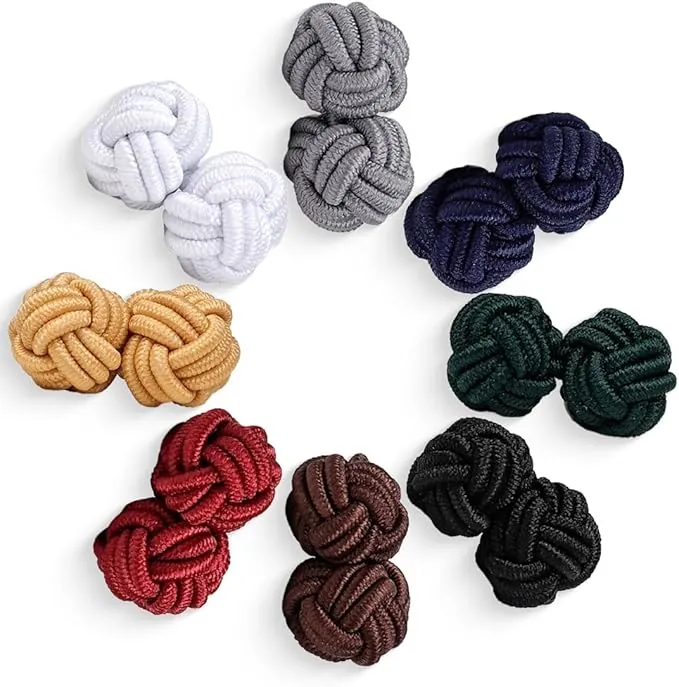 8 Pcs Gemelos para Camisa para Hombre, Gemelos para Camisa, Juego de Gemelos con Nudo de Tela de Seda para Camisa/Traje para Hombre/Mujer, Redondos para Regalo de Boda de Negocios