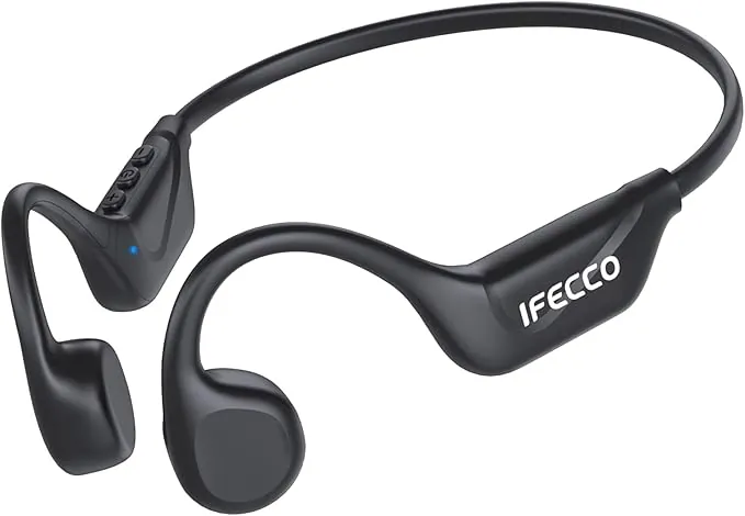 IFECCO Auriculares Conducción Osea Bluetooth 5.4 – Cascos Conduccion Osea Inalambricos con Micrófono,IPX5 Impermeables Deportivos Auriculares Open Ear para Ciclismo Correr Fitness