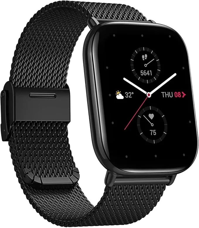 Zepp E SmartWatch Reloj Inteligente Cuadrado rastreador de Salud y Estado físico con frecuencia cardíaca, monitorización del sueño SpO2 y REM, Cuerpo de Acero Inoxidable Android e iOS MetallicBlack