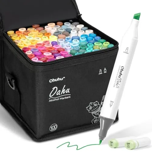 Ohuhu Rotuladores Alcohol 100 Cincel & Fino Set Arte para Dibujo Bocetos