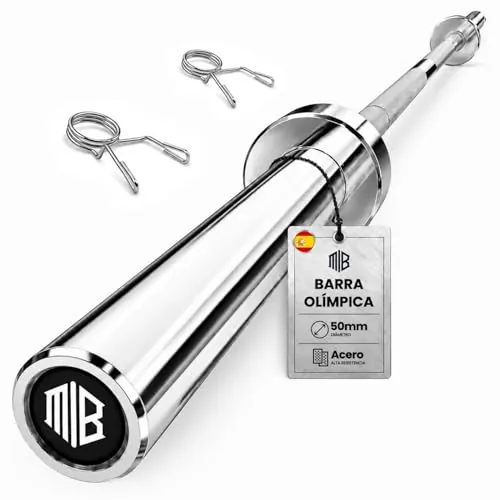 ManiBoom Barra olimpica 20kg, 220 cm para Discos y Pesas de Ø50mm - Barra de MUSCULACION para Press Banca, Halterofilia Crossfit - Barra Olímpica Carga máxima de 230kg para Gimnasio o Casa