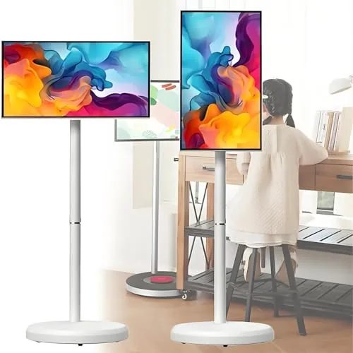 LQQYJSM Televisor Inteligente Portátil, Soporte Móvil TV | Monitor Táctil Pie | Televisor Inalámbrico con Ruedas | Batería Integrada, Rotación Completa, 8 GB Ram + 128 GB Almacenamiento 32inches