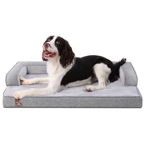 KSIIA Cama Grande para Perros Impermeable Sofá Cama Ortopédico para Perros con Refuerzo en Forma de U, Funda Extraíble Lavable y Base Antideslizante, Gris, 88 x 55 x 15 cm