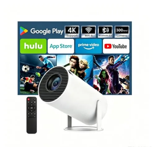 Mini Proyector con WiFi 6, Bluetooth 5.0, Proyector portátil 4K 1080P Support, rotación de 180°,Visualización de 130 Pulgadas, Compatible con HDMI/portátiles/móviles.(Blanco)