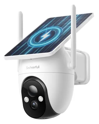 Socheerfull 2K Cámara de Vigilancia WiFi Exterior Solar,360° PTZ,Sin Cables