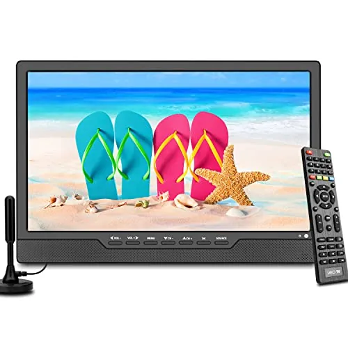 KCR TV Digital Portátil DVB-T2,14.0 Pulgadas LCD,Batería Recargable,Mini TV freeview,Toma USB,Mando a Distancia,Entrada AV,HDMI-IN