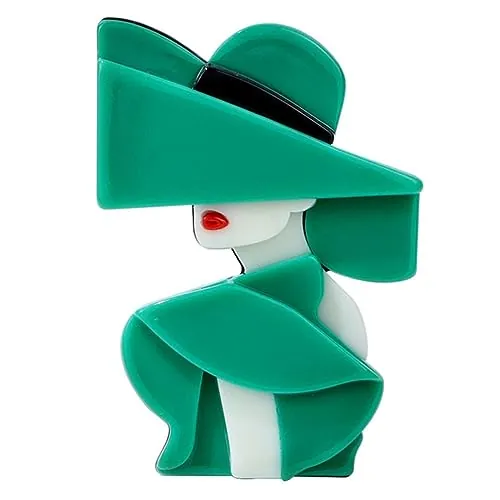 YAHOYA Acrílico Big Elegant Hat Lady Brooches para Mujeres 2 Colores Modern Girl Figure Party Broche de Oficina Pin Regalos Accesorios Vintage