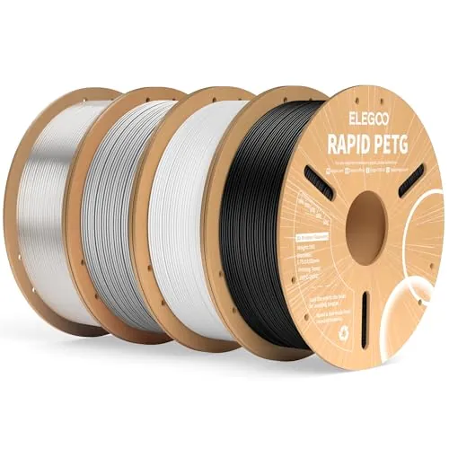 ELEGOO Filamento PETG Rápido 1.75 4KG Negro, Blanco, Gris, Traslúcido