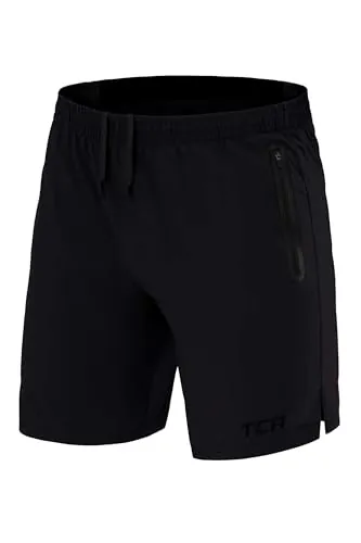 TCA Pantalones Cortos Hombre Deporte con Bolsillos de Cremallera - Pantalon Corto Deportivo Hombre Tecnología Elite Tech - Running Shorts Men Gym Correr Padel - Negro/Blanco, S