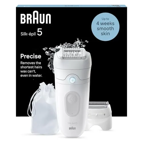 Braun Silk-épil 5, Depiladora Eléctrica Mujer para Una Eliminación del Vello Fácil, Depilación en Seco Y en Mojado, con Cabezal de Rasuradora, Piel Suave Duradera, 5-041, Blanco/Gris