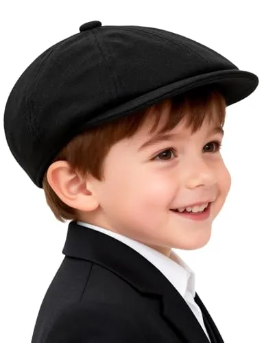 mintgreen Sombreros Gorras Bebés Niño, Recién Nacido Vendedor de Periódicos Gorra Vintage Tweed Plano Sombrero de Panadero, Negro, 4-5 Años
