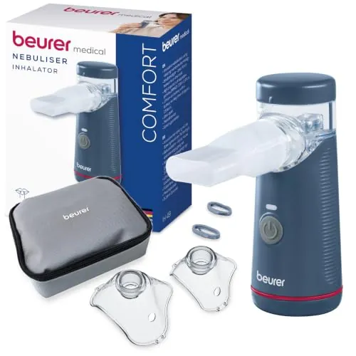Beurer IH 49 Nebulizador Portátil, inhalador portátil para niños y adultos, para resfriados, asma y otras afecciones respiratorias, batería recargable, muy silencioso, con estuche