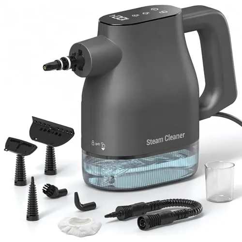 SIN SHINE Limpiador de Vapor con Calentamiento rápido en 10 s, Pantalla táctil depósito de 400 ml, Cable de 4 m, 2 Niveles de Vapor, 9 Accesorios para Cocina, baño, Azulejos, Juntas