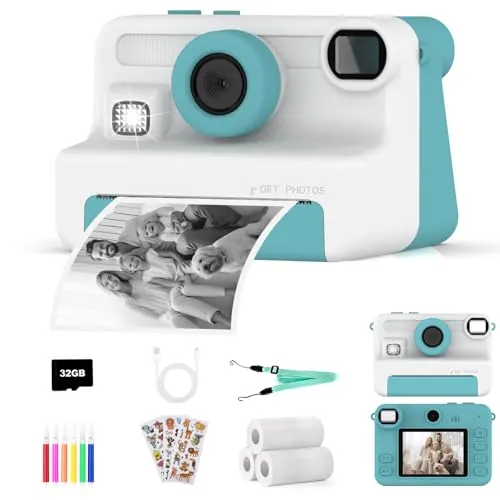 Cámara de Fotos Instantánea para Niños, Camara Fotos Infantil instantanea para 3-12 Años,3 Rollos de Papel, Pegatinas, Bolígrafos y 32 GB,Regalos Juguete para Niño niña de 4 5 6 7 8 9 10 11 12 Años