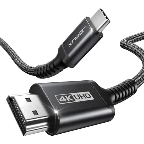 JSAUX Cable USB C a HDMI de 3 m, USB Tipo C a HDMI 4K@60Hz (compatible con 4K@30Hz), para Thunderbolt 3, iPhone 17/16 Pro/15, MacBook Pro/Air 2018, iPad Pro, Galaxy S25/S24/S10/S9 y Surface Book-Negro