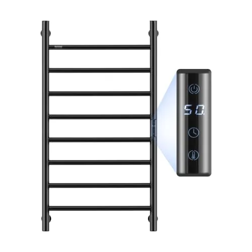 VEVOR Calentador de Toallas con Radiador Toallero con 8 Barras Calentador de Toallas Impermeable con Temporizador y Pantalla LED 5 Niveles de Temperatura Ajustables Montado en la Pared, Negro