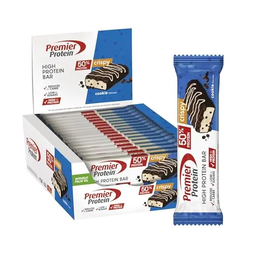 Premier Protein High Protein Bar Crispy Cookie 16x40g - High Protein Low Sugar Riegel + Palmölfrei