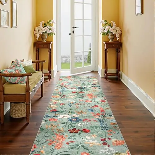 HUGEAR Alfombra Pasillo Verde 60x240cm Lavable