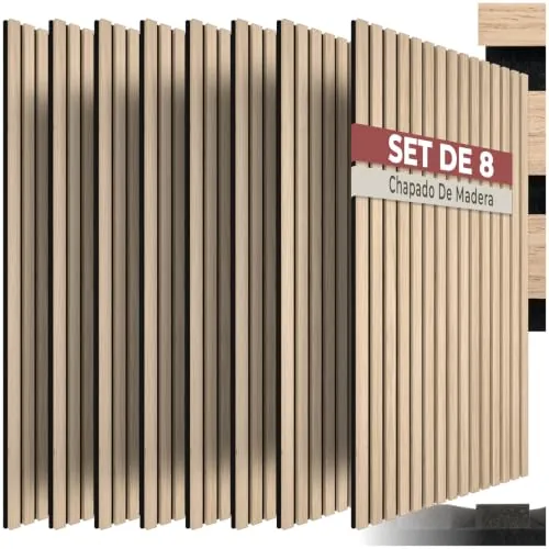 tectake® Paneles Acústicos 120X60, Madera Auténtica, 3D, Fieltro, Cortables