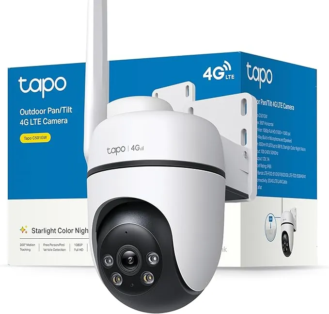 Tapo C501GW Cámara de Vigilancia Wi-Fi, Resolución 2K HD, Conexión Ethernet y Wi-Fi, Visión Nocturna en Color, Audio Bidireccional, Detección de Movimiento, Resistente al Agua IP65