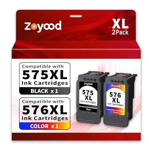 Zoyood PG-575XL CL-576XL Cartuchos de Tinta Compatible para Canon 575 XL Negro 576 XL Color Tinta 575 y 576 para Canon Pixma TS3550i TS3551i TS3750i TS3751i TS3752i TR4750i TR4751i TR4755i TR4756i