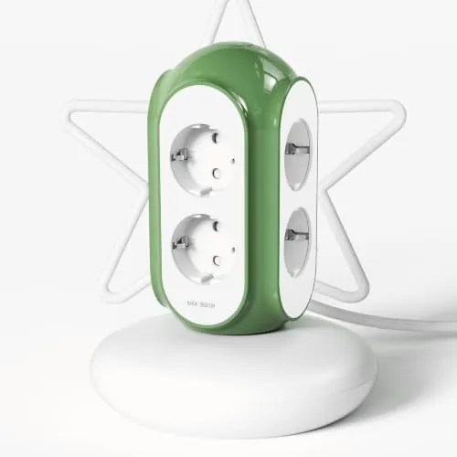 MiaoLab Regleta Torre 6 Tomas AC, 3680W/16A, Protector sobretensiones 1420J, Base con Peso 479 g Anti-vuelco, Cable 2 m, protección sobrecarga (Verde Normandía)