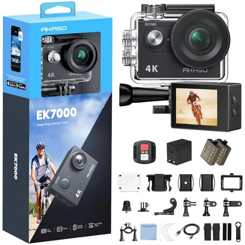 AKASO Cámara Deportiva 4K 30fps 20MP WiFi Cámara de Acción - Cámara Sumergible Acuática 30M con estabilización - Gran Angular de 170° - Calidad de Imagen Ultra HD para los entusiastas de la Aventura