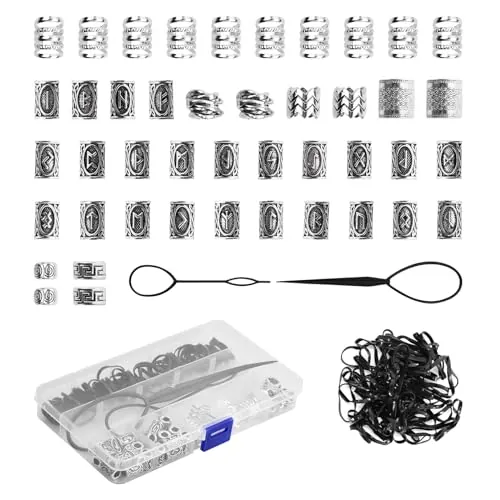 44 Piezas Cuentas de Pelo para Trenzas Cuentas de Barba Vikinga para Hombres Abalorios Rastas Regalos Vikingos para Hombres Accesorios Vikingos para el Pelo