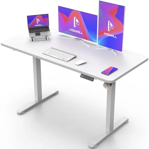 Homall Escritorio eléctrico Ajustable en Altura, con gestión de Cables y Puerto de Carga USB, Altura Ajustable de 73 a 118 cm, 2 Alturas de Memoria, Escritorio para Oficina (Blanco, 120 x 60 cm)