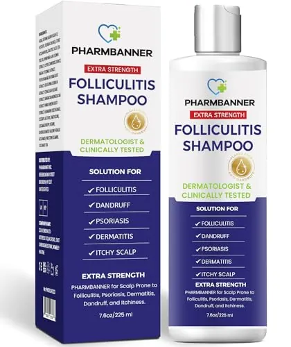 PHARMBANNER Champú antifoliculitis y dermatitis seborreica, anticaspa, psoriasis y picazón en el cuero cabelludo, alivia el enrojecimiento, la descamación y la irritación, 250 ml
