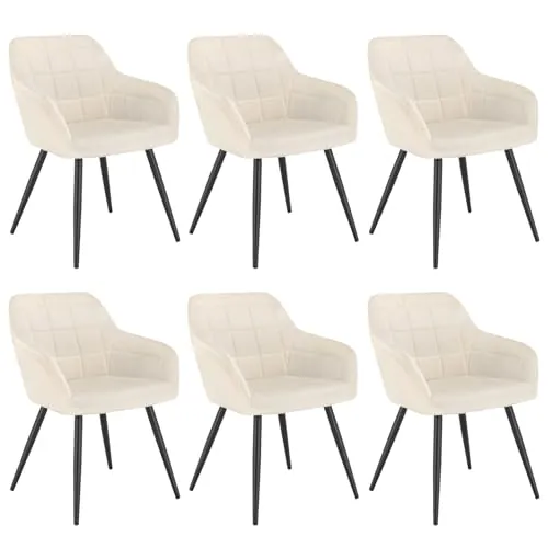 WOLTU Juego de 6 Sillas de Comedor,Terciopelo,Crema